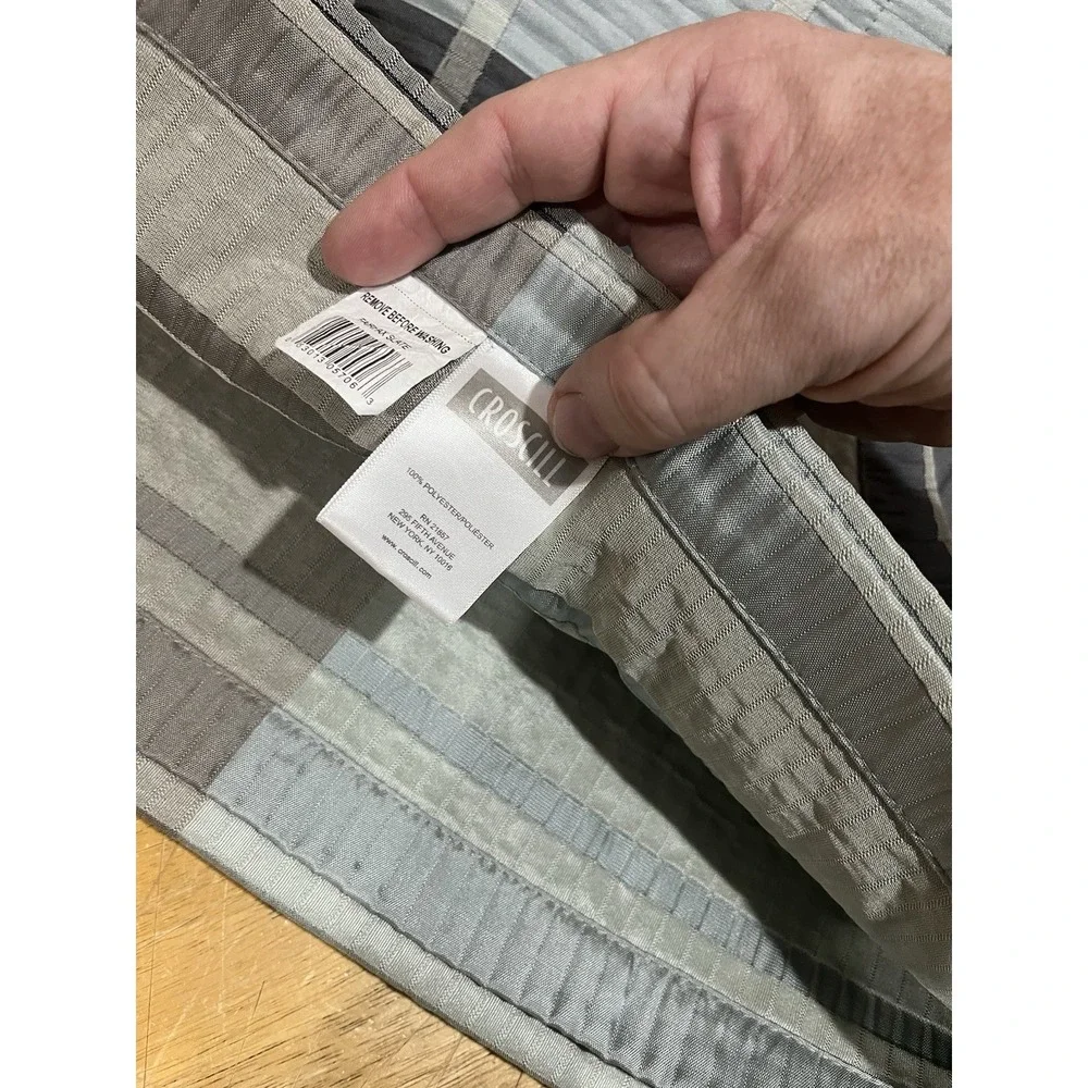 Croscill Textured Fabric Shower Curtain‎ Fairfax Slate Charcoal Plaid Striped